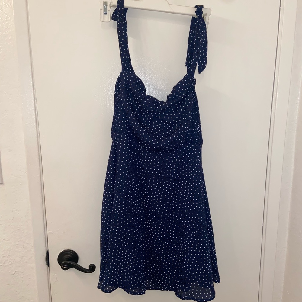 Royal blue dress with white small squares